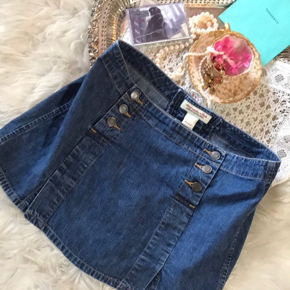 Vintage Y2k Abercrombie‎ & Fitch Jean Denim Mini Skirt Corset Sailor Button Cute - Picture 1 of 15